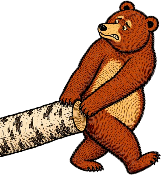 The Bear dragging a log